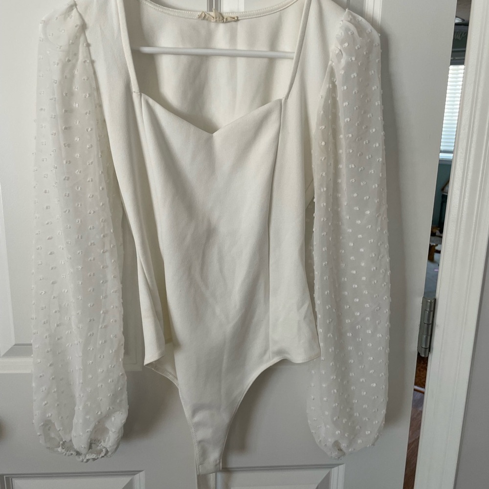 Elegant White Bodysuit with Sheer Sleeves